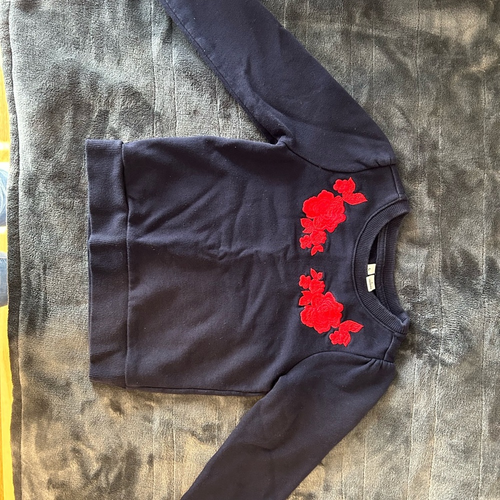 Janie and Jack Navy Sweatshirt with Red Floral Accents Girls 4